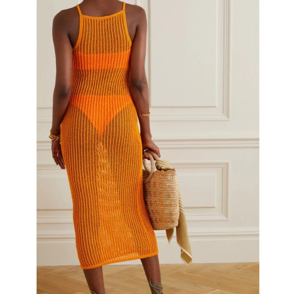 Cult Gaia Yaro Crocheted Cotton-blend Midi Dress Orange - Picture 3 of 7